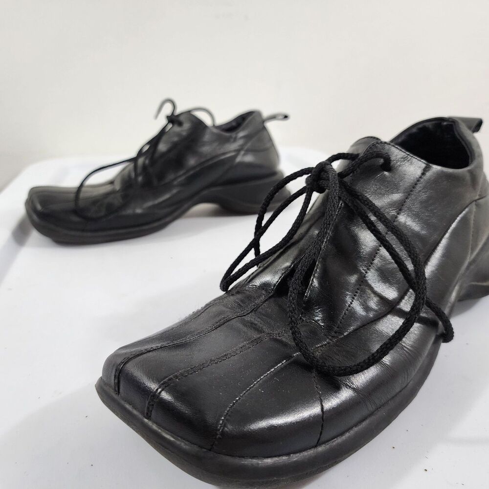 NYLA Vintage 90s Y2K Lace-up Flyzlace Loafer Black Leather Wide Vamp EUR 41